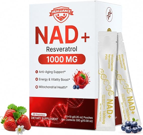 NAD Liquid Supplement 1000mg, Features Nicotinamide Riboside Resveratrol with PQQ for Targeted Healthy Aging and Cellular Energy Support, 30 Packets for Women and Men