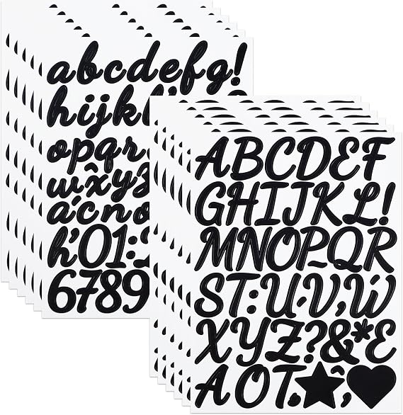 12 Sheets 1 Inch Vinyl Letter Number Stickers, Black