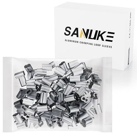 Sanuke 1/8" Aluminum Crimping Loop Sleeves,150Pcs Cable Crimps | Wire Rope Sleeves,Double Barrel Crimp Sleeves