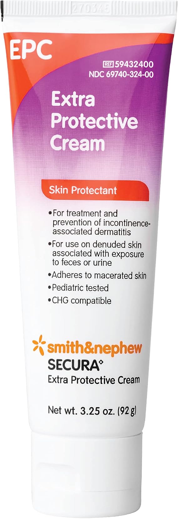 Smith+Nephew SECURA Extra Protective Cream (EPC) Tube, Diaper Rash Cream for Adults, Incontinence Skin Protectant, 3.25 Ounces White