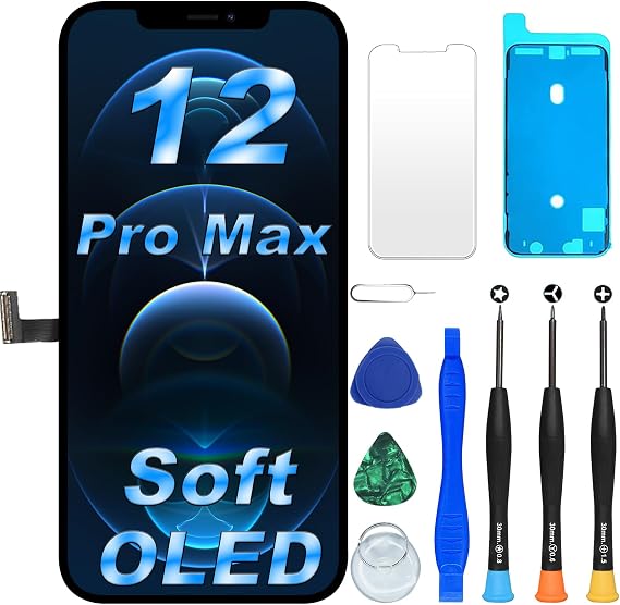 Soft OLED for iPhone 12 Pro Max Screen Replacement, 6.7'' COP Display NOT LCD, 1:1 Window & Resolution & Thickness, Temp Control, with Repair Kit for iPhone 12 Pro Max Replacement Screen