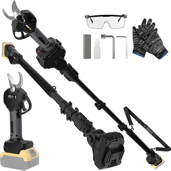 2-in-1 Cordless Pole Pruner & Electric Pruning Shears for Dewalt 20V MAX Battery - Brushless Motor, 14FT Reach, 1.2" Cutting Capacity, Includes Telescopic Pole (Battery Not Included)