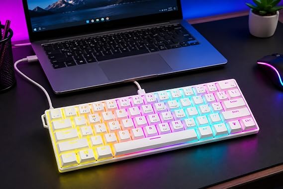 teknosepetim 175cm USB Kablolu Hot-Swap mekanik oyun klavyesi – 61 tuşlu çok renkli RGB LED arka plan aydınlatması, PC oynatıcılar için