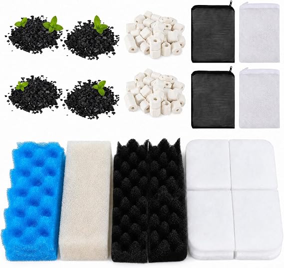 38-Pack Canister Filter Media Kit for 306/307, Bio Foam Carbon 2-Set Bundle | Ceramic Rings & Polishing Pads for Bio Filtration – Tool-Free Change for 306/307