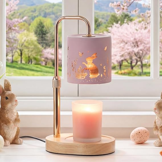Candeldo Easter Decorations for Home: Pink Candle Warmer Lamp with Timer Height Adjustable Wax Melt Warmer Dimmable Easter Indoor Decor Gift for Women