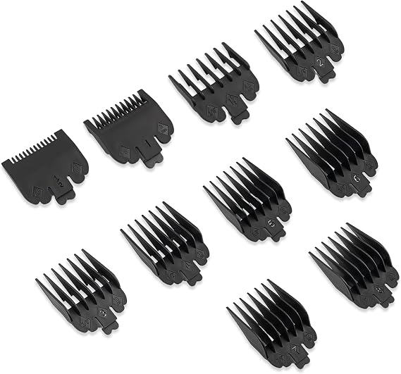10 Pcs Hair Clipper Guards, Professional Hair Clipper Combs Guides Replacement, 10 Sizes, 1/16 to 1 Size Range, Compatible with Most Clippers Trimmers (Black)