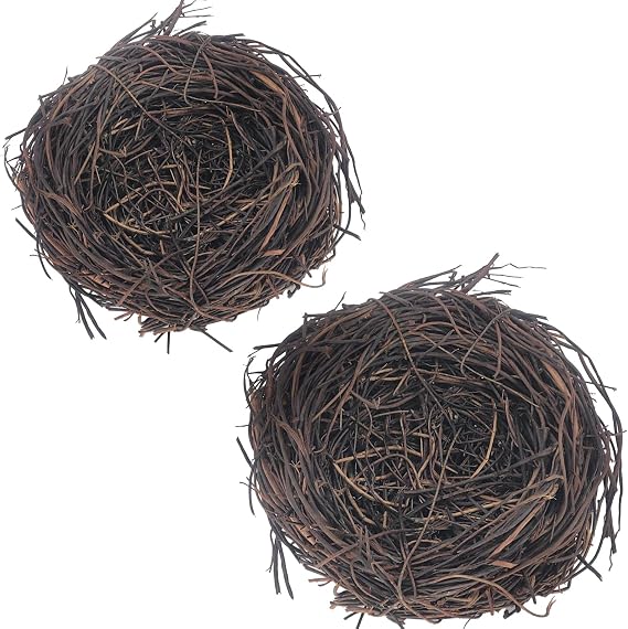 2Pcs 4" Natural Rattan Birds Nest Crafts Handmade Dry Decorative Bird Nest