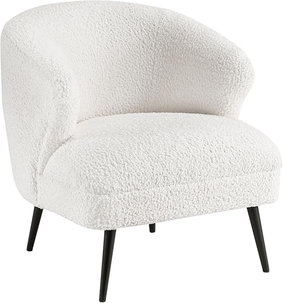 Benzara Neda Accent Chair, Soft Beige Boucle, Curved Barrel Back