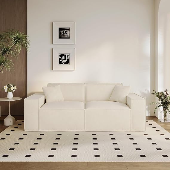 Cloud Modular Sectional Sofa,Boneless Couch,Chenille,Cream White | 3 Seater With Ottoman,Deep Seat,Memory Foam Sofas for Lving Room,No Assembly Required