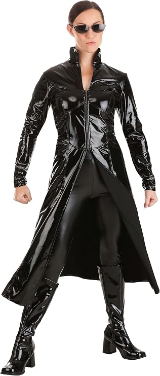 The Matrix Neo & Trinity Costumes for Adults - Long Black Trench Coat Jacket & Sunglasses - Matrix Cosplay Outfit