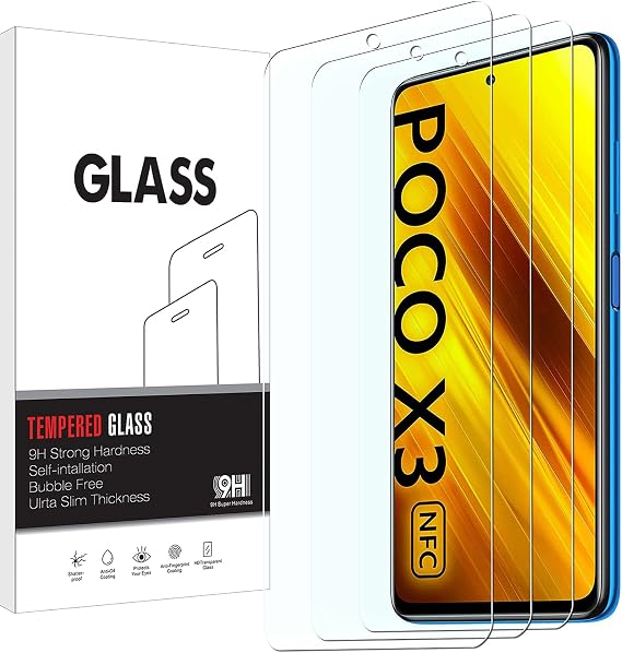 [3 Pack Screen Protector Easy to Install, HD Anti-Scratch, Anti-Fingerprint, No-Bubble, Tempered Glass Screen Protector Compatible with Xiaomi Poco X3 NFC/Xiaomi Redmi Note 9 Pro