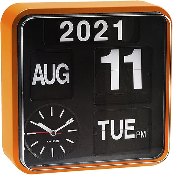 Karlsson Mini Flip Wall Clock Orange / Black 24 x 24 x 10 cm Square - Scandinavian - Plastic - Wall Clock Modern Living Room - Wall Clocks