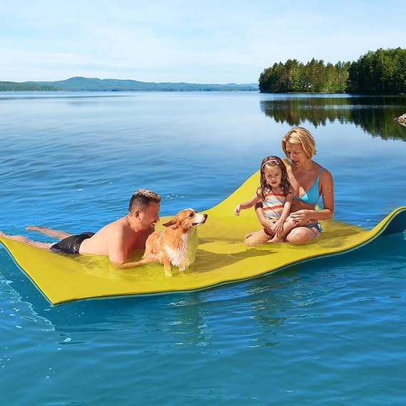 Lily Pad Floating Mat, 8'x4'/9'x5'/10'x5'/12'x5' Floating Mat for Lake, 3-Layer High Density Tear-Resistant XPE Foam with a 16.4' Elastic Bungee Tether Floating Water Mat, for Pool