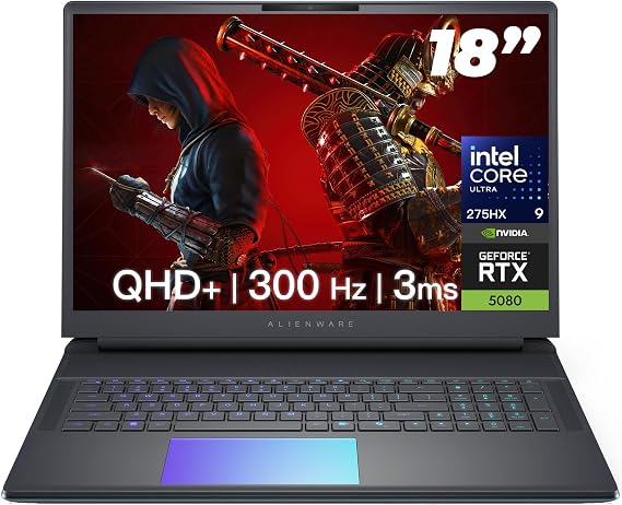 Alienware 18-inch Area-51 Gaming Laptop - GeForce RTX 5080 16GB GDDR7 18" QHD+ 300Hz intel Ultra 9 275HX AlienFX RGB lighting Wi-Fi 7 Ai NPU Quad Fan Cooling, Win 11PRO(64GB DDR5, 8TB SSD)