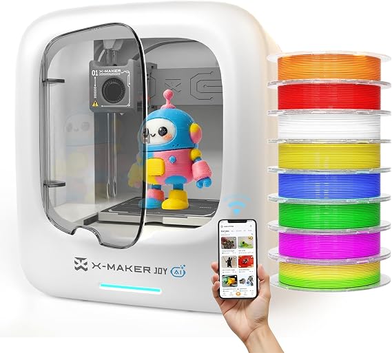 X-Maker Joy AI Kids 3D Printer for Beginners, Fully Enclosed, Ready to Print, Wi-Fi & App Control, AI App with 15+ Mini Modules, 8,000+ Models Updated Weekly, STEM Toy Gift, 8 PLA Filaments Included