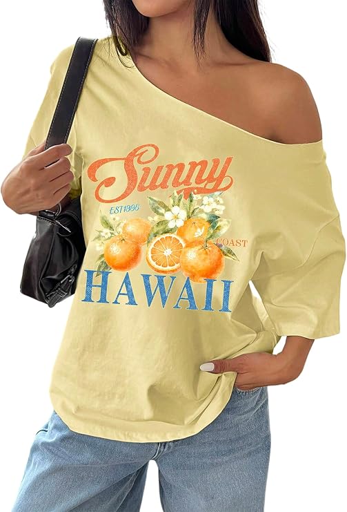 SOLY HUX Women's Off The Shoulder Graphic Tees Y2k Tshirts
