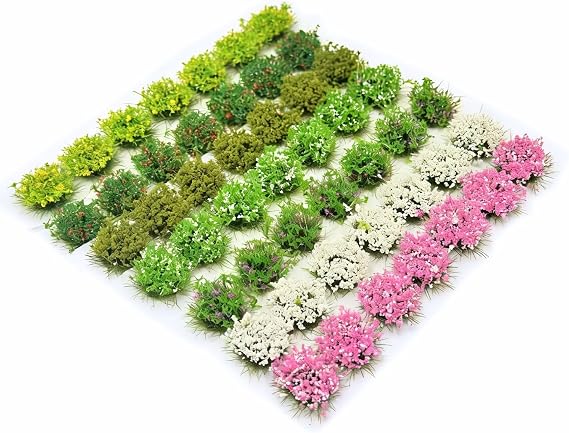 VICDUEKG 49 Pcs DIY Miniature Colorful Flower Cluster Self Adhesive Tiny Static Grass Tufts Mini Vegetation Groups for Layout Project Model Trains Miniature Scenes Dioramas Sand Military