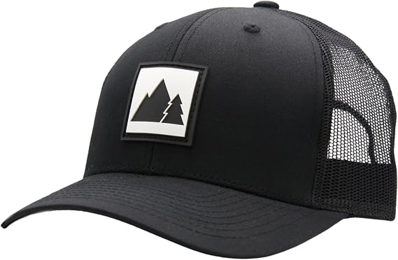LINDO Trucker Hat [ Pine & Mountains Design] for Men and Women: Mid Profile Cap with Breathable Mesh Back and Adjustable Snap