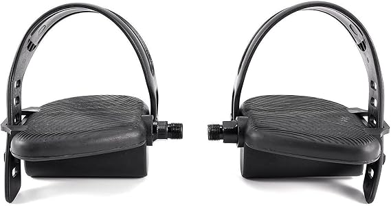 Exercise Bike Pedals Pair Right & Left Foot Pedal Set with (9/16" & 1/2" Spindle Sizes), Adjustable Straps, Non-Slip Design Replacement Parts for Upright Bikes, Home & Gym Use (Black)