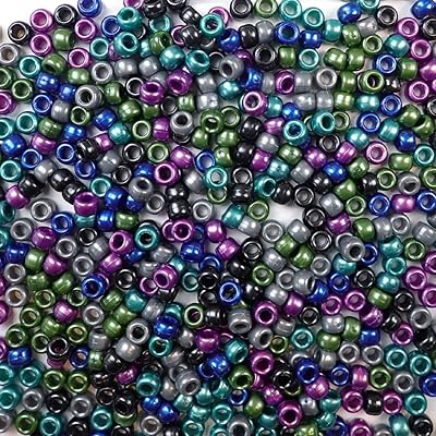 Cool Pearl Mix Plastic Pony Beads, Made in The USA, 6 x 9mm, 500 Beads, Dark Colors Bulk Large Hole Beads for Jewelry Making, Banners, Concert Festival Bracelets, Necklaces, Art & Fashion