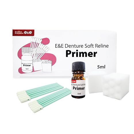 E&E Denture Soft Reline Silicone Primer Strong Bond for Acrylic Dentures | Easy-to-Use, Long-Lasting Denture Reliner Adhesion | Professional-Grade Denture Care