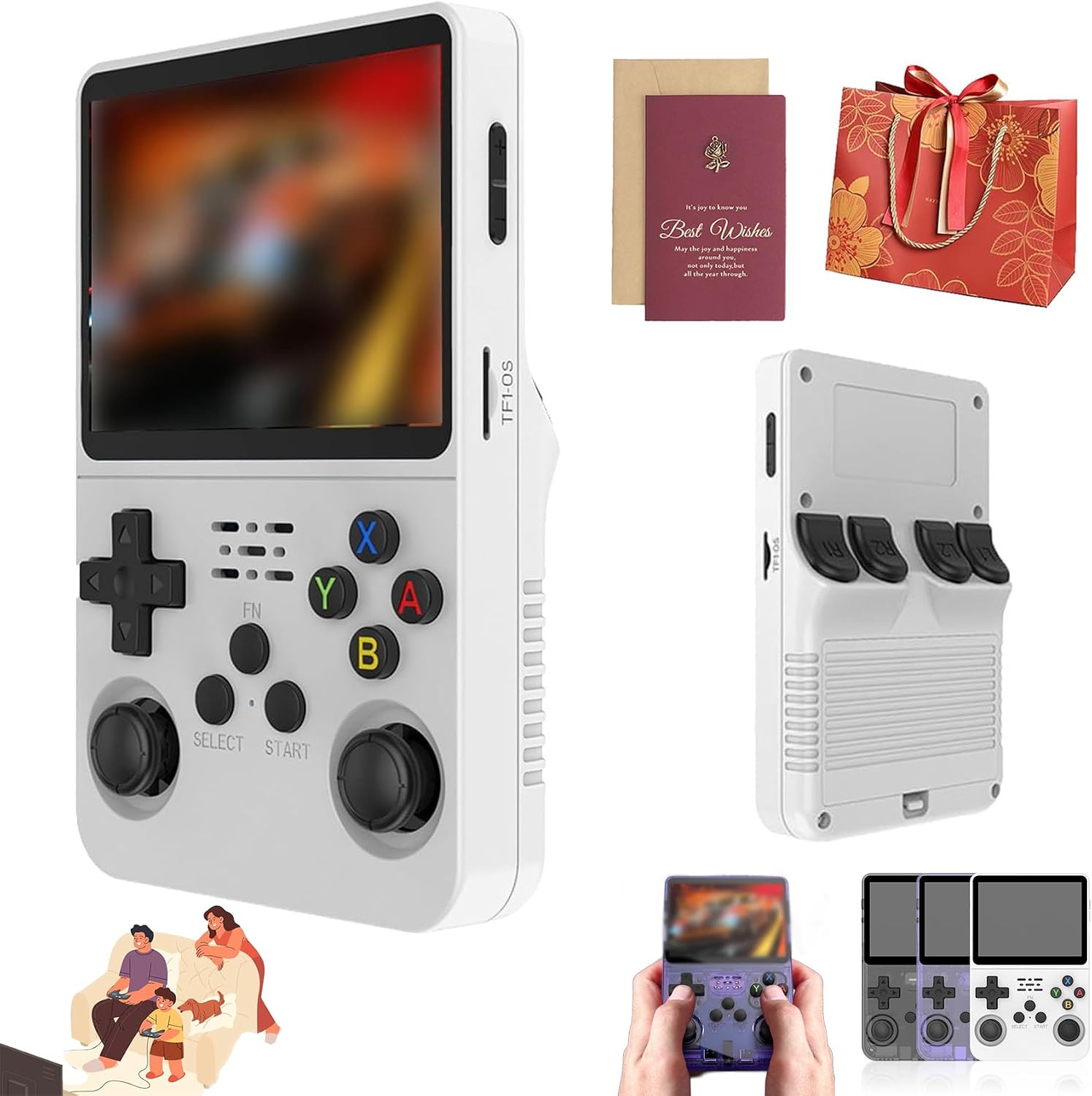 Keyboy - 2025 New Keyboy Game Console R36S, Portable Mini Retro Handheld, Built-in 20000 Games, 3.5 HD IPS Display, for Boys & Girls White-128G