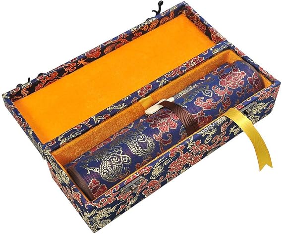 Blank Hand Scroll with Silk Brocade Box Chinese Xuan Paper Art Wall Scrolls for Sumie and Calligraphy