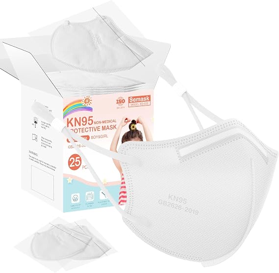 Kids KN95 Adjustable Masks 25 Pack, Individually Wrapped Disposable Masks with Adjustable Ear Loops