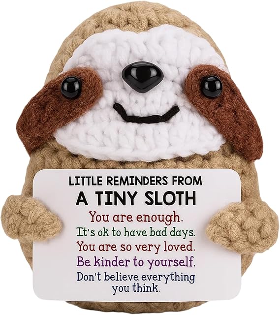 Sloth Handmade Crochet Gift, Positive Affirmation Cards, Emotional Support Gift for Women, Inspirational Gifts for Birthday Graduation, Cheer Up Gifts for Friends and Family