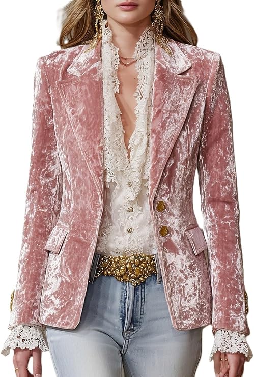 Melliflo Women's Velvet Blazer Jacket Business Casual Button Up Cardigan Notch Lapel Blazer Dressy Work Office Suit Jackets