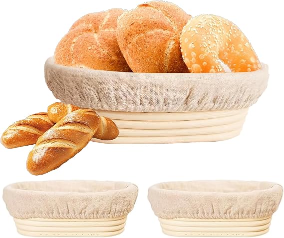 10 inch Oval Banneton Bread Proofing Baskets 3PCS Banneton Basket Dough Proofing Bowls with Liner Sourdough for Home Sourdough Bread Baking Supplies