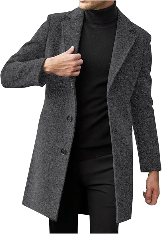 jacket Men's Wool Elegant Winter Trench Slim Fit Coat With Pockets Windproof Outerwear Leisure Transition Jacket M-4XL