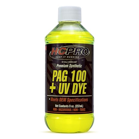 HCPRO PAG 100 UV Dye A/C Compressor Oil High-Viscosity Leak Detection Lubricant for Automotive Air Conditioning Systems, Professional-Grade PAG 100 Lubricant for A/C Compressor Protection (1)