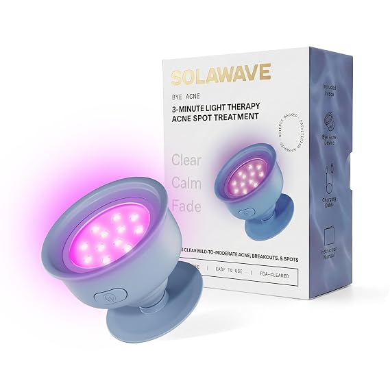 Solawave Bye Acne - FDA-Cleared Blue & Red Light Therapy for Face & Body | LED face wand helps reduce redness, pimples, zits & blemishes. Non-invasive, painless, 3-min use, prevents future breakouts.