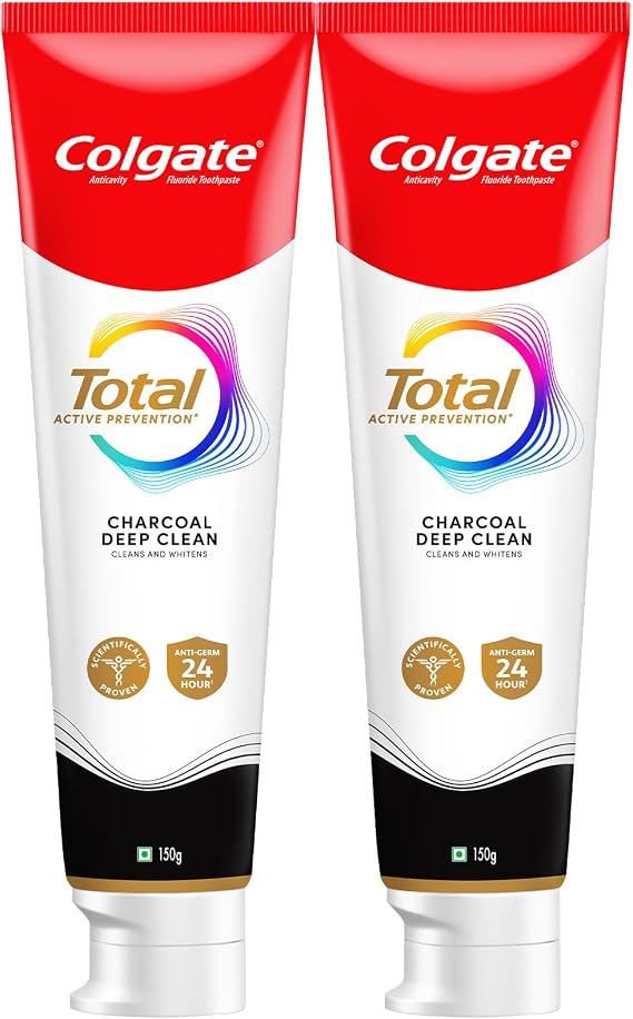 Colgate Total Charcoal Deep Clean Toothpaste 150 gm/5.2 OZ Charcoal Deep Clean, Combo Pack, Whole Mouth Health, Tooth Paste with 12-Hour Protection Pack of 2