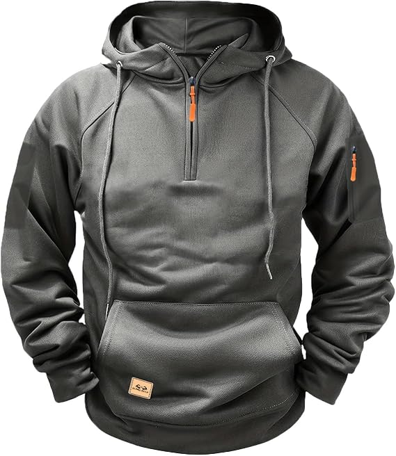 Tactical Hoodies for Men Quarter Zip Pullover Vintage Hooded Sweatshirt Oversized Fleece Lined Hoodie with Pockets