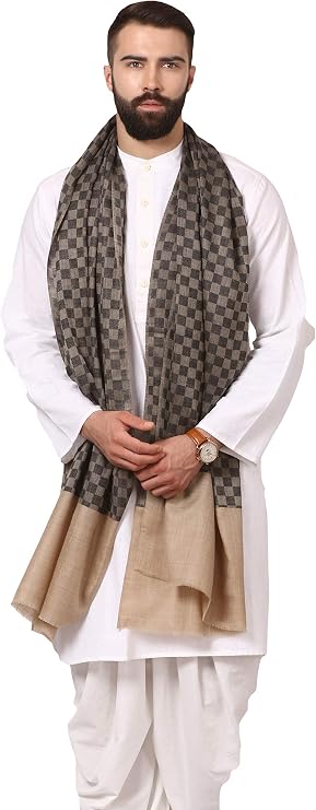Pashtush Men's Fine Wool Luxury Blended Mufflerweight, Soft And Warm. Free Size Black and Beige