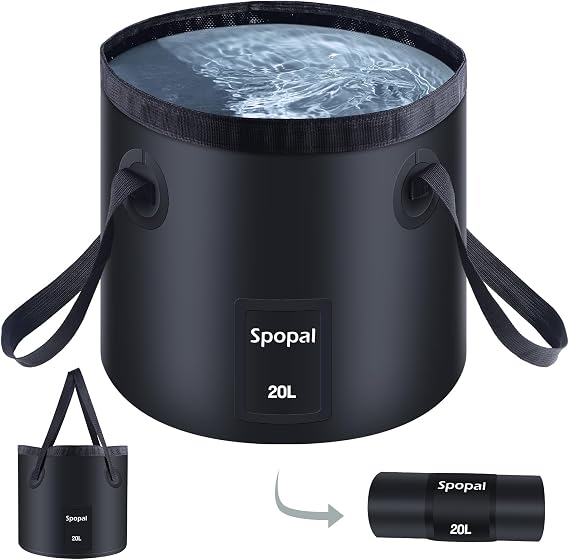 Spopal 10000mAH Portable Shower with Extra Collapsible Bucket 20l White