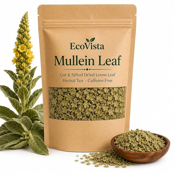 Ecovista Organic Mullein Leaf 4oz | Cut & Sifted Dried Loose Leaf | Herbal Tea Caffeine Free, Non-GMO, Natural Antioxidant Source