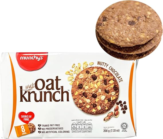 Munchy's Oat Krunch Biscuit Nutty Chocolate 208g, Source of Fibre