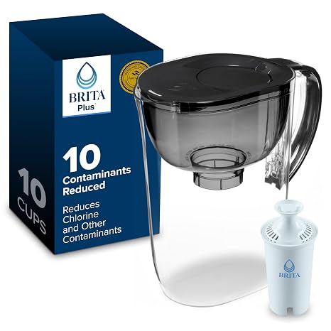 Brita Large 10 Cup Water Filter Pitcher, 1 BritaPlus Filter, Everyday Use, Black Packaging May Vary | WQA