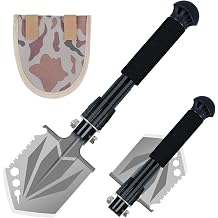 Folding Shovel 58 cm, Multifunctional Folding Shovel, High-Strength Extra Sturdy Carbon Steel Shovel with Carry Bag (Silver, 40 cm)