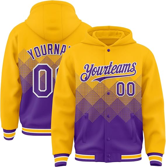 Fanscustom Custom Gradient Varsity Hoodie Jackets Personalized Letterman Jerseys Full Snap Sports Team Uniforms Coats