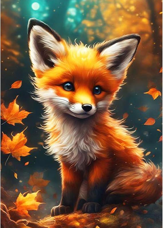 SENQAO Diamond Art Kits for Adults - Fox Full Drill Diamond Dots Paintings for Beginners, Round 5D Paint with Diamonds Pictures Gem Art Painting Kits DIY Adult Crafts Kits 12x16inch