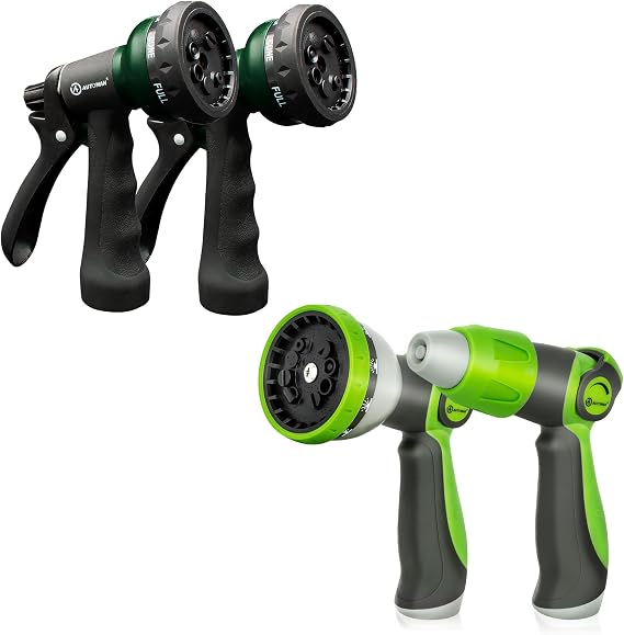 AUTOMAN Garden Hose Nozzle 2PK & 2 Pack, Thumb Control Sprayer, Durable Slip-Resistant Water Nozzle, Extra 4 Washers, for Watering Plants Lawn & Garden, Cleaning, Washing Car, Showering Pets