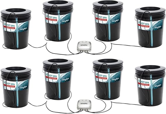 Active Aqua Root Spa 5 Gallon Hydroponic 4 Bucket Deep Water Culture Grow Kit System with Multi-Purpose Air Hose and Air Pump, Black (2 Pack)