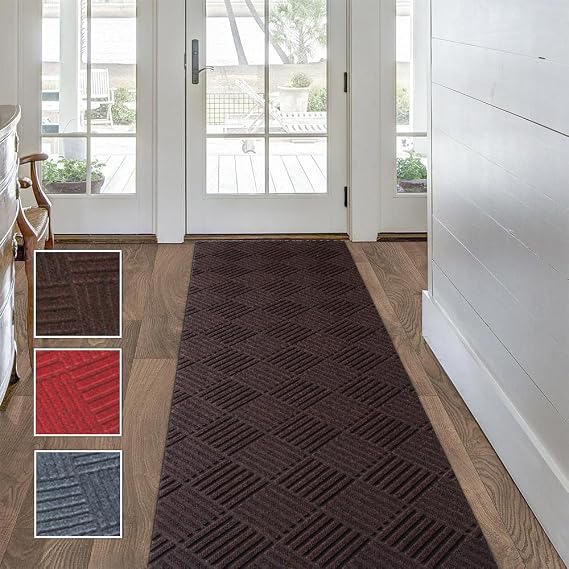 Custom Size Solid Plain Rubber Backed Non-Slip Hallway Stair Runner Rug Carpet, Heavy Duty Durable Large Front Door Mats Indoor Entrance Mat, 2FTX24FT, Brown