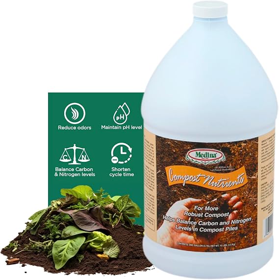 Medina Compost Activator, 1 Gallon | Balances Carbon & Nitrogen, Controls Odor, Stabilizes pH, Speeds Compost Breakdown, Treats Up to 250 lbs