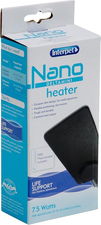 Interpet Delta Mini Heater for Small Nano Aquarium Fish Tank, 7.5 Watt - for Aquariums up to 12 Litres - UK Plug