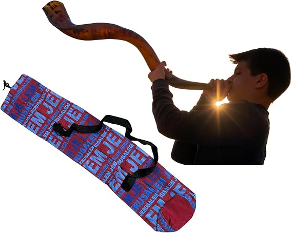 YOMTOV-SHALOM Handcrafted Kosher Kudu Shofar from Jerusalem | Shofars King Prestige Collection | Size 32 inch (81 cm) | Includes Red Light Blue Shofar Bag